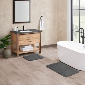 Oliver Brown Terry Memory Foam Charcoal Bath Mat Set